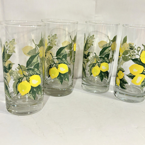 Vintage Set Of 4 Crisa Glassware Royal Norfolk Lemon Tree Tumblers 1970s 16 Oz - Picture 3 of 8